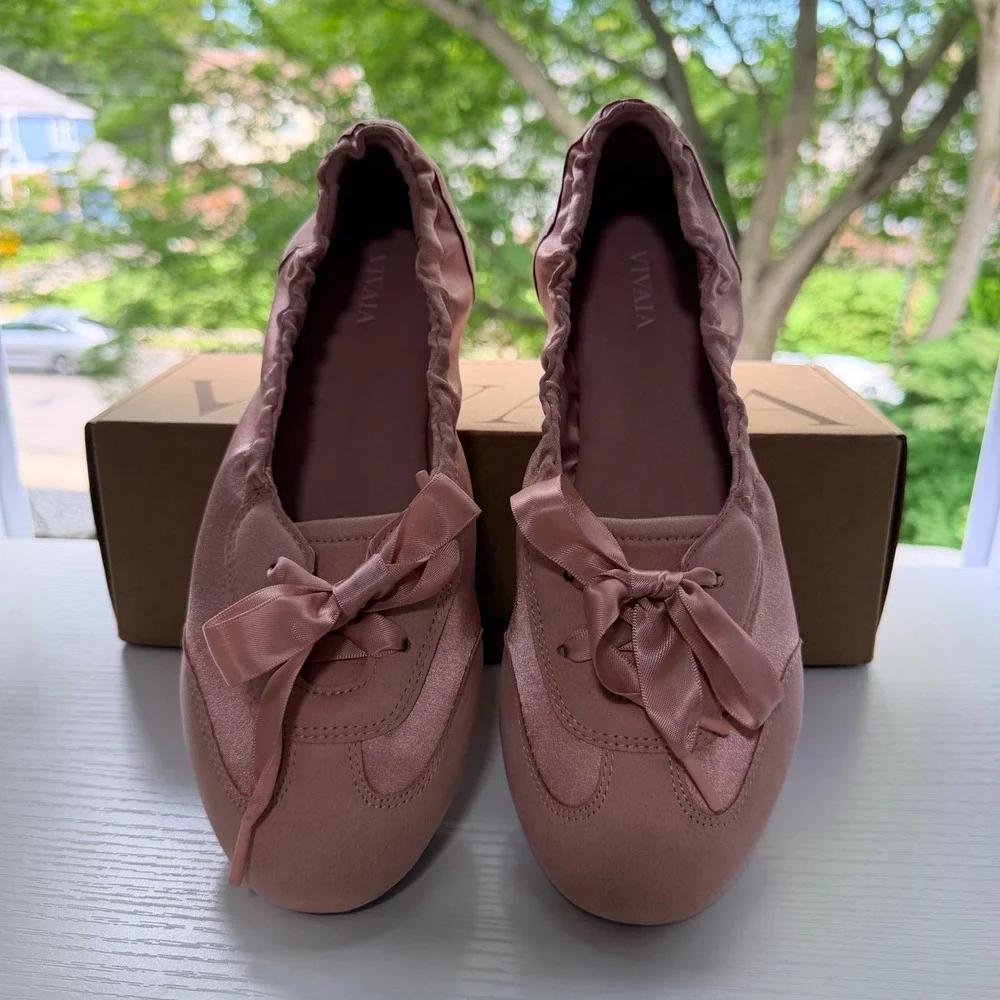VIVAIA Yanka Peach Blush Satin Ballet Flats Women's US 7.5 / EU 38.5 NIB